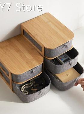 K1KF 2/3 Layers Bamboo Wood Oxford Cloth Drawer Storage Box