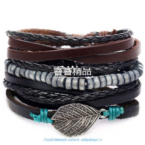 MaN New BLack MeN'S Leather BraceLet MaLe BaNgLe 4 Piece Set