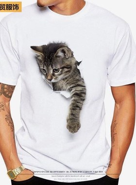 3D cat pattern print men's T-shirt cross-border印花男士T恤