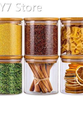 22Oz 6 Packs Glass Jars Set, Round Pantry Jars with Bamboo L