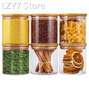 22Oz 6 Packs Glass Jars Set, Round Pantry Jars with Bamboo L