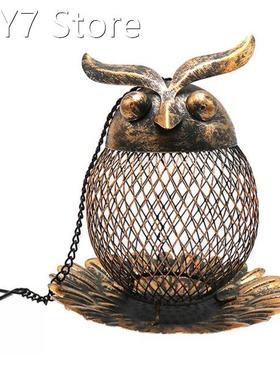 Wrought Iron Owl Hummingbird Bird Feeder With Hanging Cables