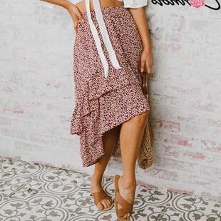 minino Summer Skirts Ruffles Asymmetrical Elegant Midi Skirt