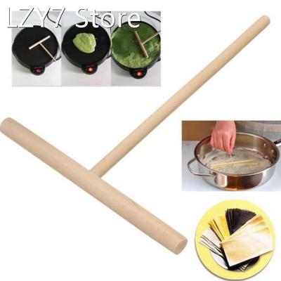 Wooden Rake Round Batter Pancake Crepe Spreader T-Shaped Non