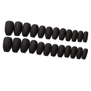 Black 24pcs 12 Sizes Press On False Nails Solid Matte Coffin
