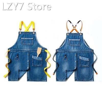 Denim Jeans Canvas Apron Cross Back Adjustable Chef Apron Mu
