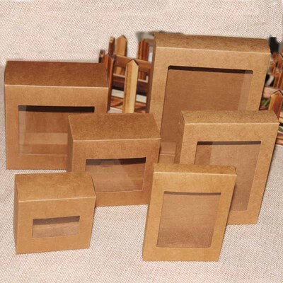 2018 20 Pcs DIY color Kraft paper gift box package with clea