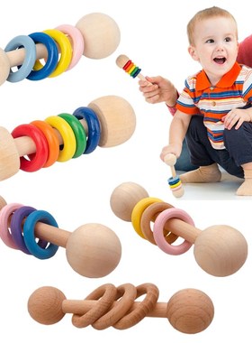 1PC Organic Wood Montessori Style Baby Teether Toys Wooden
