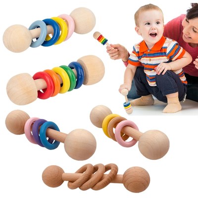 1PC Organic Wood Montessori Style Baby Teether Toys Wooden