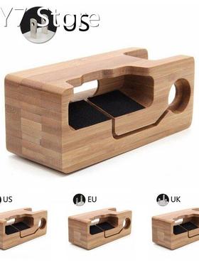 USB Phone Stand Charging Dock Bamboo Wood Home Office Deskto