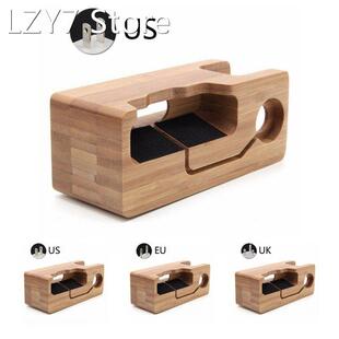 USB Phone Stand Charging Dock Bamboo Wood Home Office Deskto