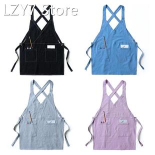 Wrap Front Canvas Apron with Front Pockets Adjustable Cross