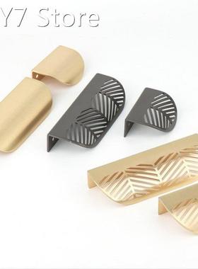 Leaf shaped Handle Gold Brushed Hollow Pulls Furniture Cabin