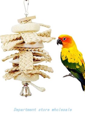Bird Parrot Toy With Natural Wooden Grass Chewing Bite Hangi