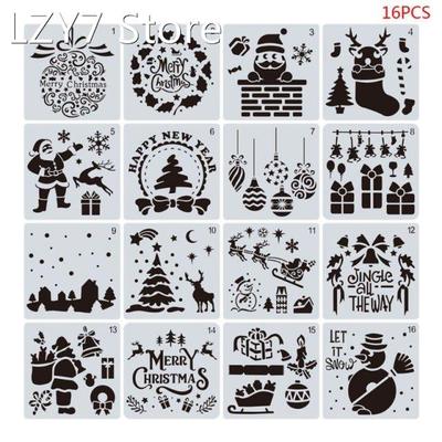 16pcs/set DIY Merry Christmas Drawing Stencil Templates Embo