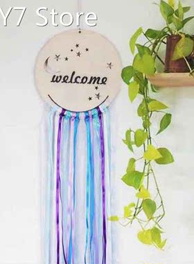 Nordic Wooden Round Board Pendant with Colorful Ribbon Wall