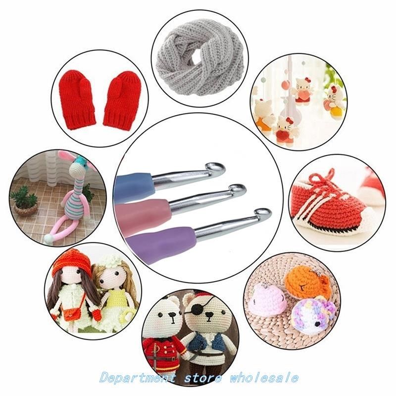 hote-sale 3 pcs aluminum crochet hooks thick head knitting n