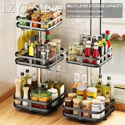 360° Rotating Condiments Metal Storage Rack Multi-Layer