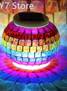 Solar Powered Mosaic Glass Ball LED Lights Outdoor Solar Gar