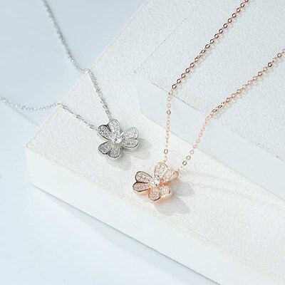 S925 Sterling Silver Diamond Necklace clavicle chain lucky