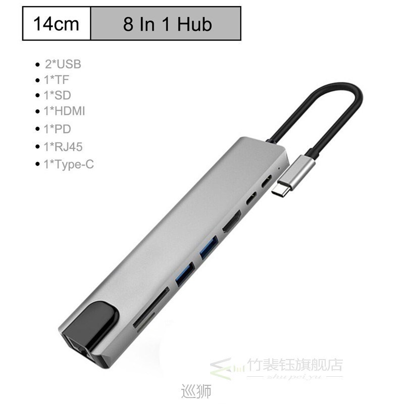 Hub 8 in 1 Multiport Type C Adapter with 4K HDMI, Ethernet 1