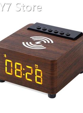 Alarm Clock Wooden Wireless Bluetooth 5.0 Speaker Fast Wirel