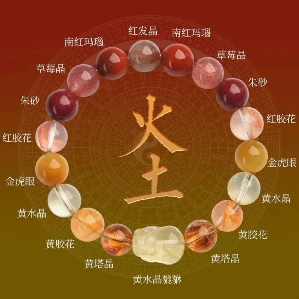 五行貔貅火土属性手串缺补喜用火土天然水晶南红玛瑙黄水晶手链女