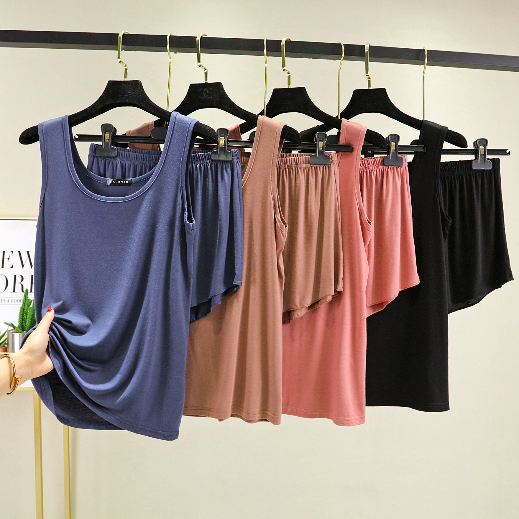 夏季莫代尔背心短裤薄款两件套