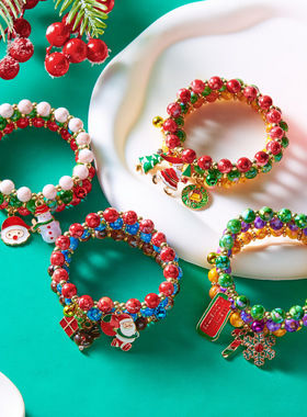 圣诞树老人雪人串珠组合手链女