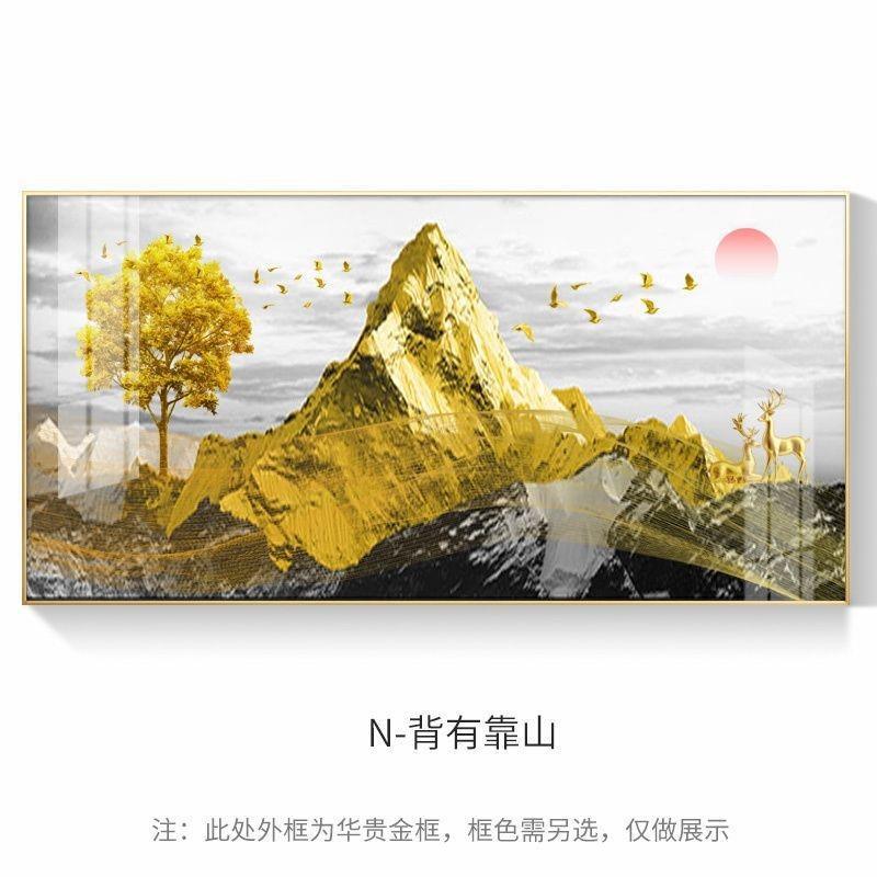 背后有靠山挂画客厅装饰画轻奢大气沙发背景墙黄金发财树北床头壁图片