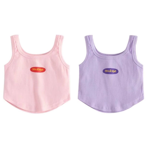 Летняя одежда, летний топ с чашечками для девочек, короткая шелковая детская футболка без рукавов, в западном стиле, детская одежда