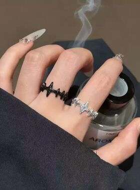 暗黑十字架开口情侣对戒设计复古小众ins高级百搭戒指简约女