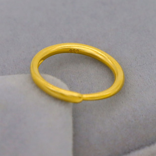 越南沙金古法素圈戒指女生仿真黄金开口食指环尾戒小众设计首饰