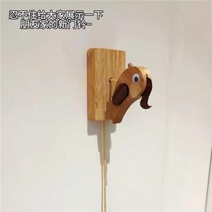 饰挂件民宿创意摆件玩具家用纯手工D2 啄木鸟门铃拖拉敲门器实木装