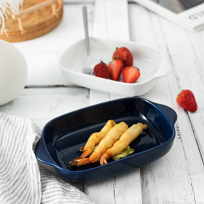 Rectangular ceramic baking plate, baked rice pasta bowl