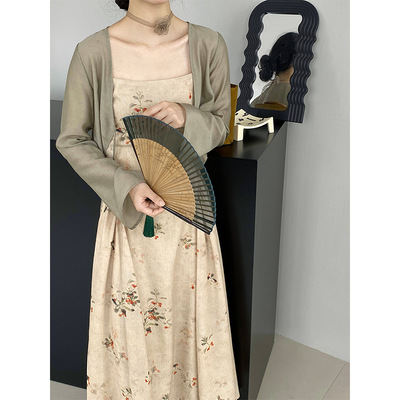 新款江左杏花烟雨新中式国风春夏改良款旗袍吊带连衣裙套装776