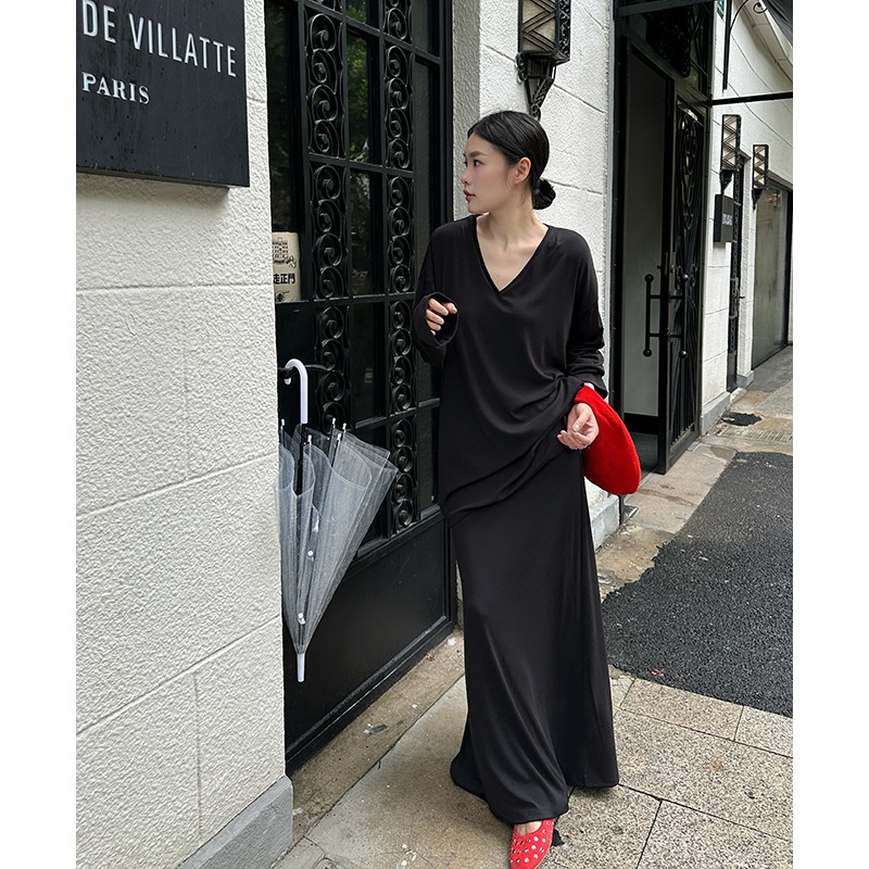 新款TENSO佃时 简约设计感莫代尔宽松显瘦针织半裙女秋季气质