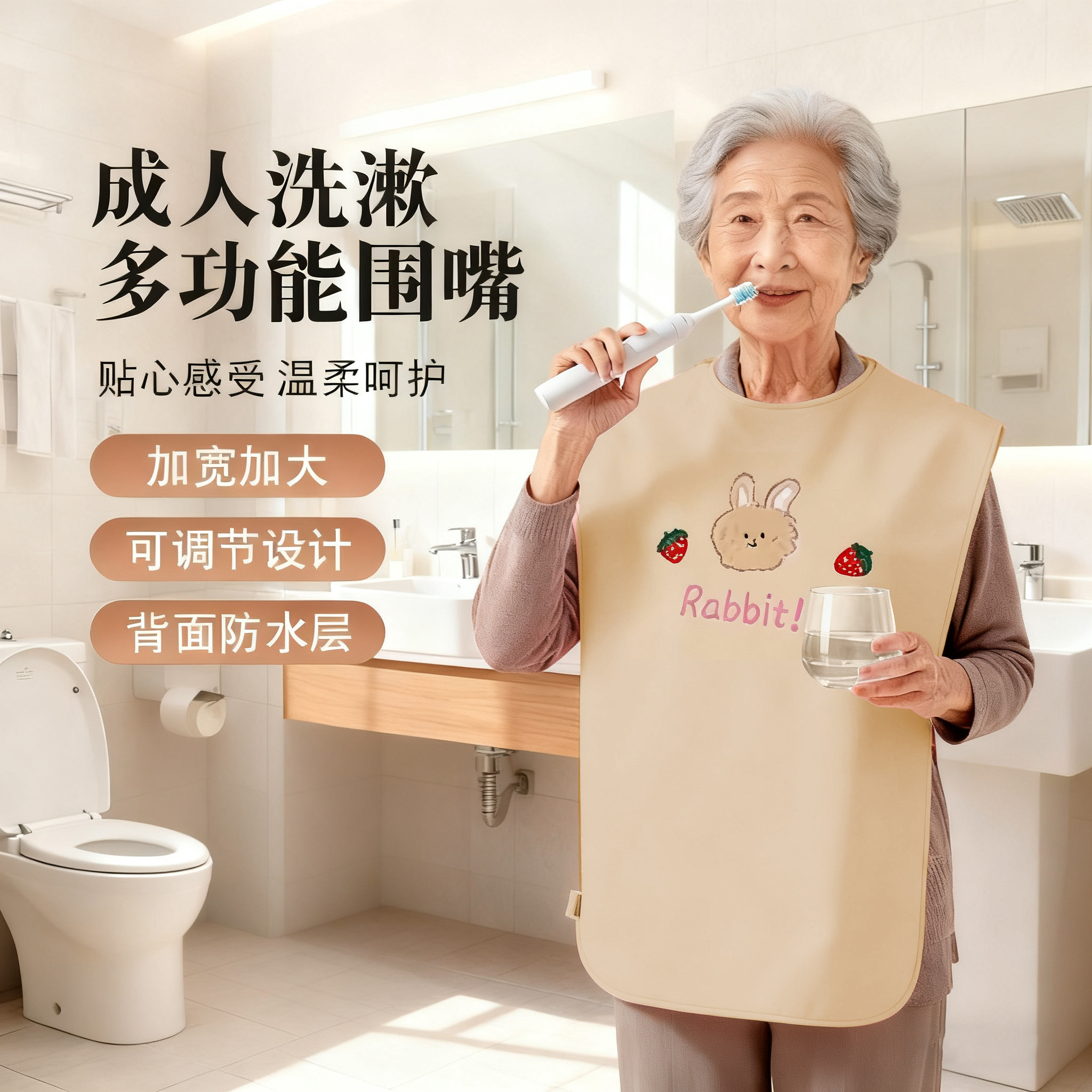 老人洗漱围兜【刷牙不怕湿衣】