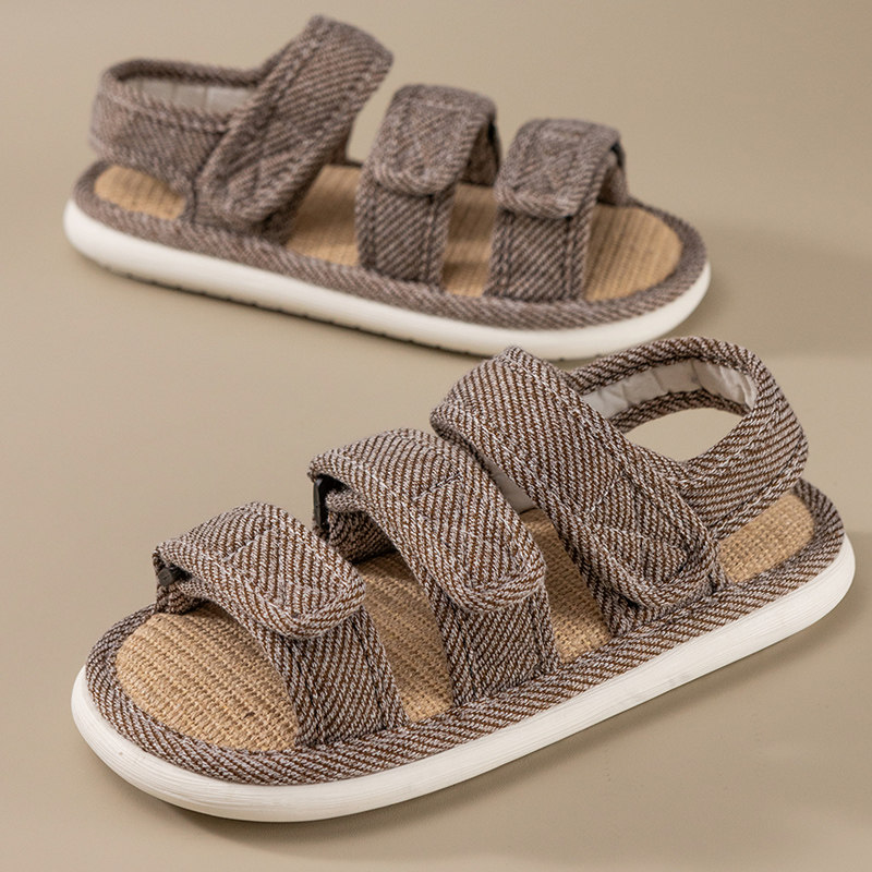 魔术贴 达慕中老年人透气亚麻拖鞋男女居家春夏透气吸汗防滑凉鞋,居家布艺,居家亚麻拖鞋,淘宝优惠券,粉丝福利购,淘宝优惠卷