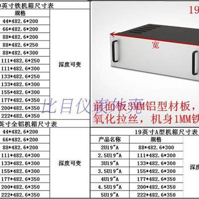 19英寸金属机箱 U型机柜带提手铝材机箱外壳2.5U:111*482.6*300