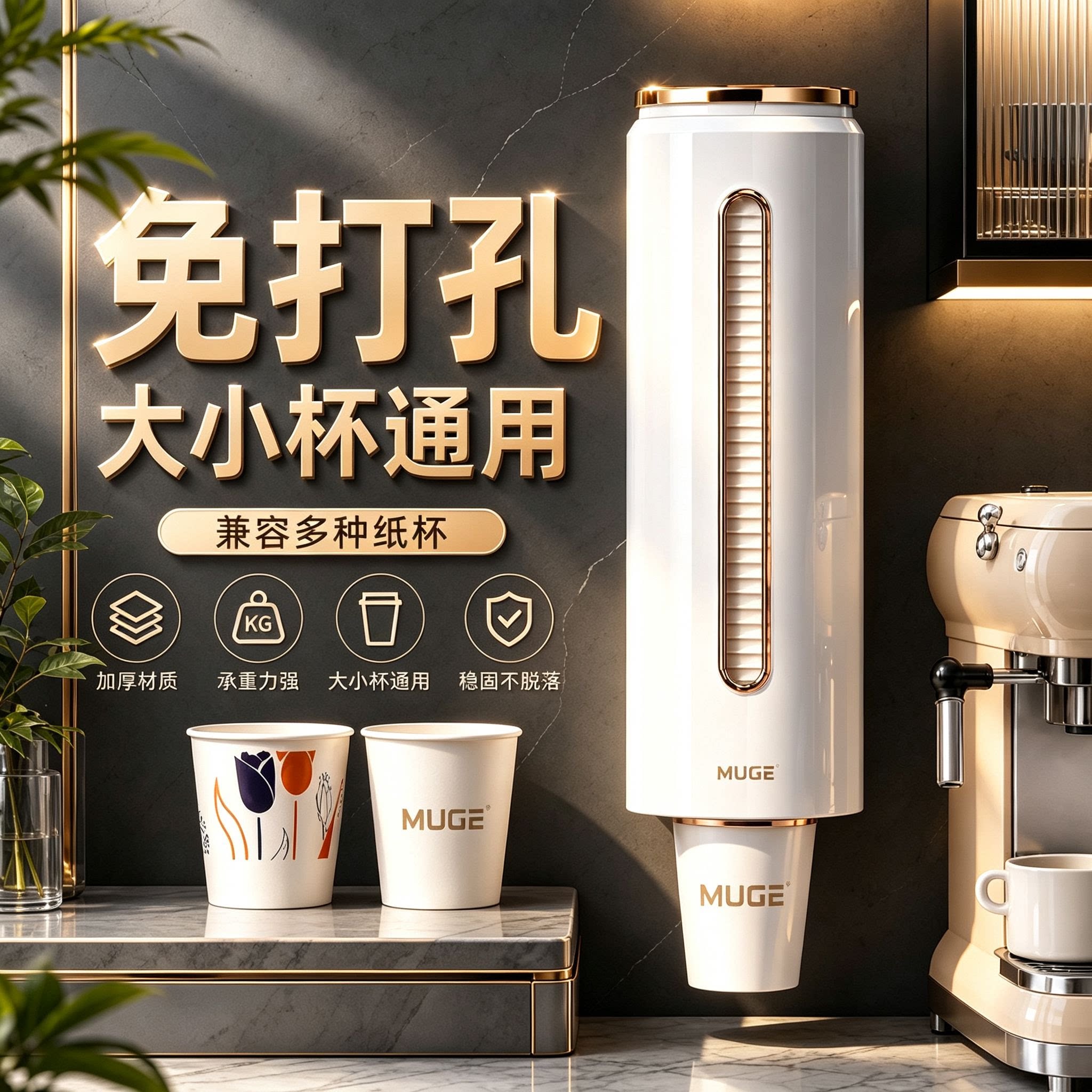 轻奢壁挂防尘纸杯架取杯器