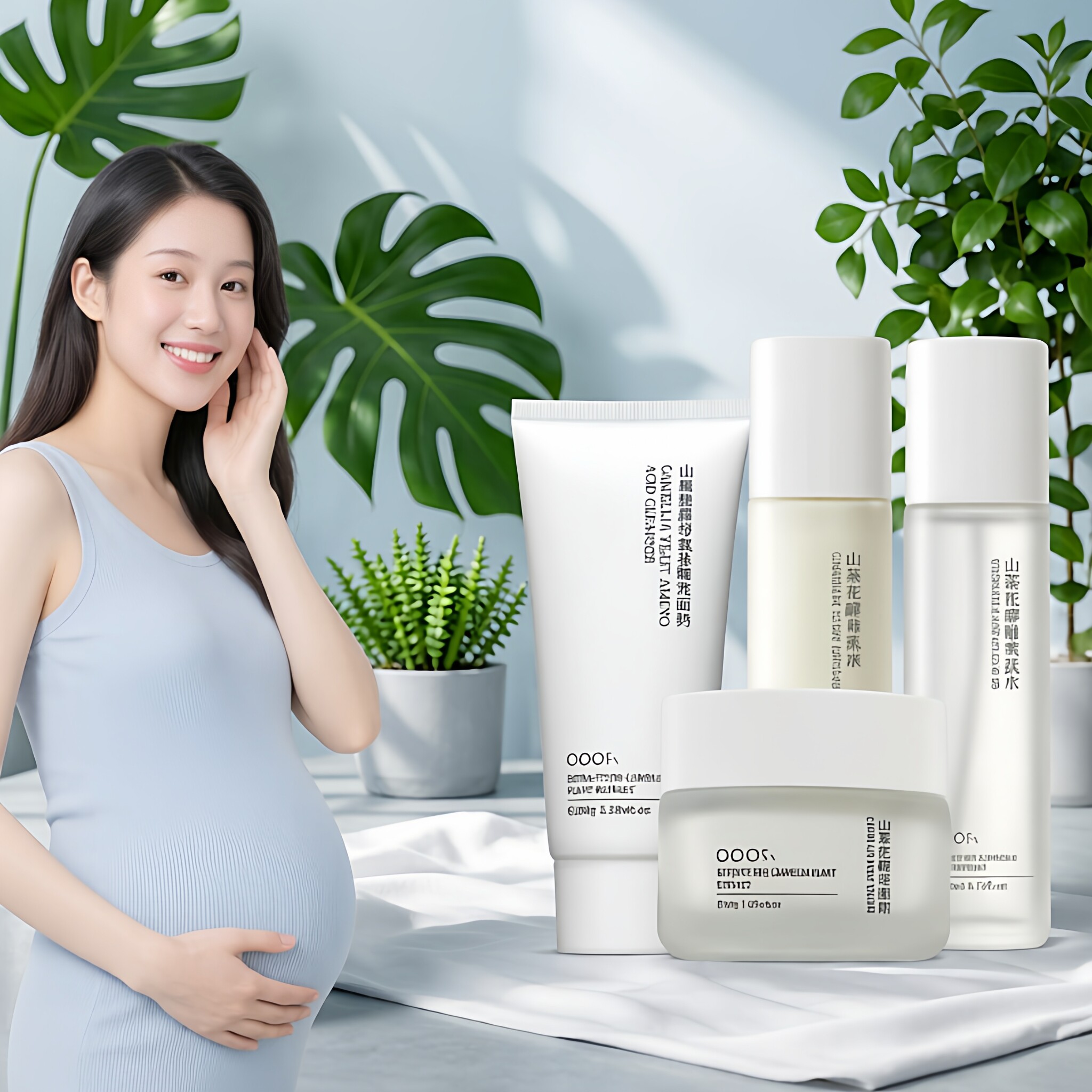 准孕妇用山茶花水乳护肤品套装补水保湿滋养面霜哺乳期化妆品孕期