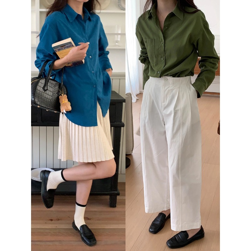 YK新款高级法式设计感叠穿磨毛灯芯绒长袖衬衫衬衣女