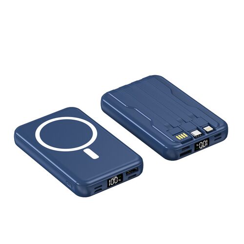 Magnetic wireless fast charging power bank built-in cable