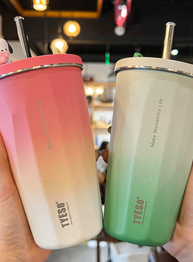 tyeso泰硕保温杯女生高颜值吸管水杯2025新款大容量咖啡随行杯子