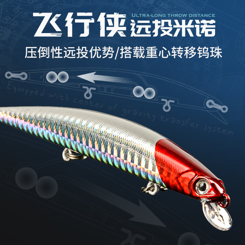 远投浮水米诺悬浮路亚饵翘嘴假饵红尾鳡海鲈鳜鱼饵拟饵飞行侠通用