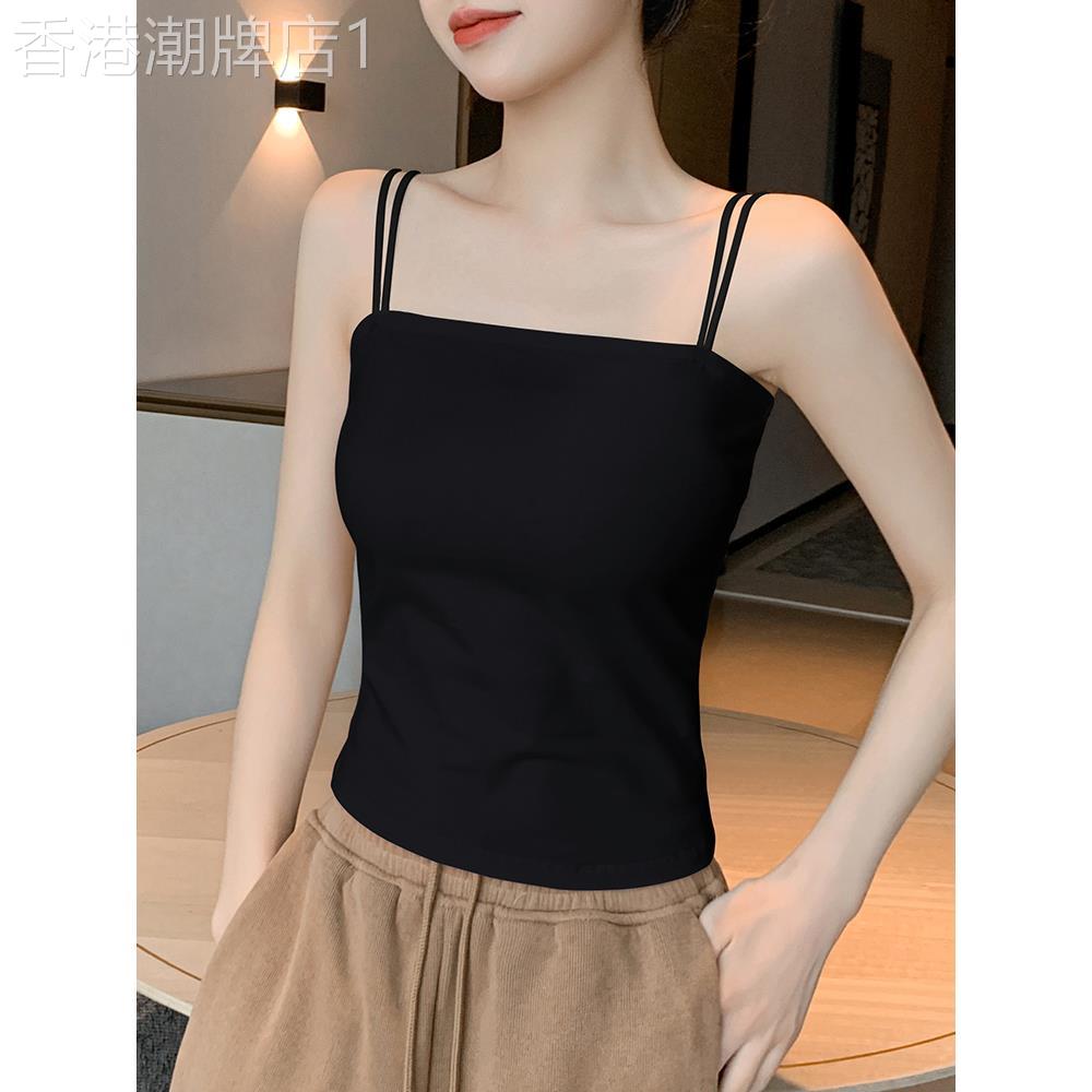 黑色吊带背心女夏外穿带胸垫美背文胸一体遮副乳纯棉打底内搭上衣