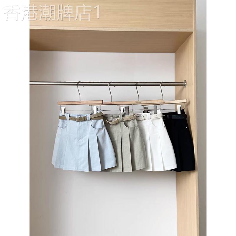 白色韩系学院风百褶半身裙女夏季欧货高腰显瘦百搭小个子A字短裙
