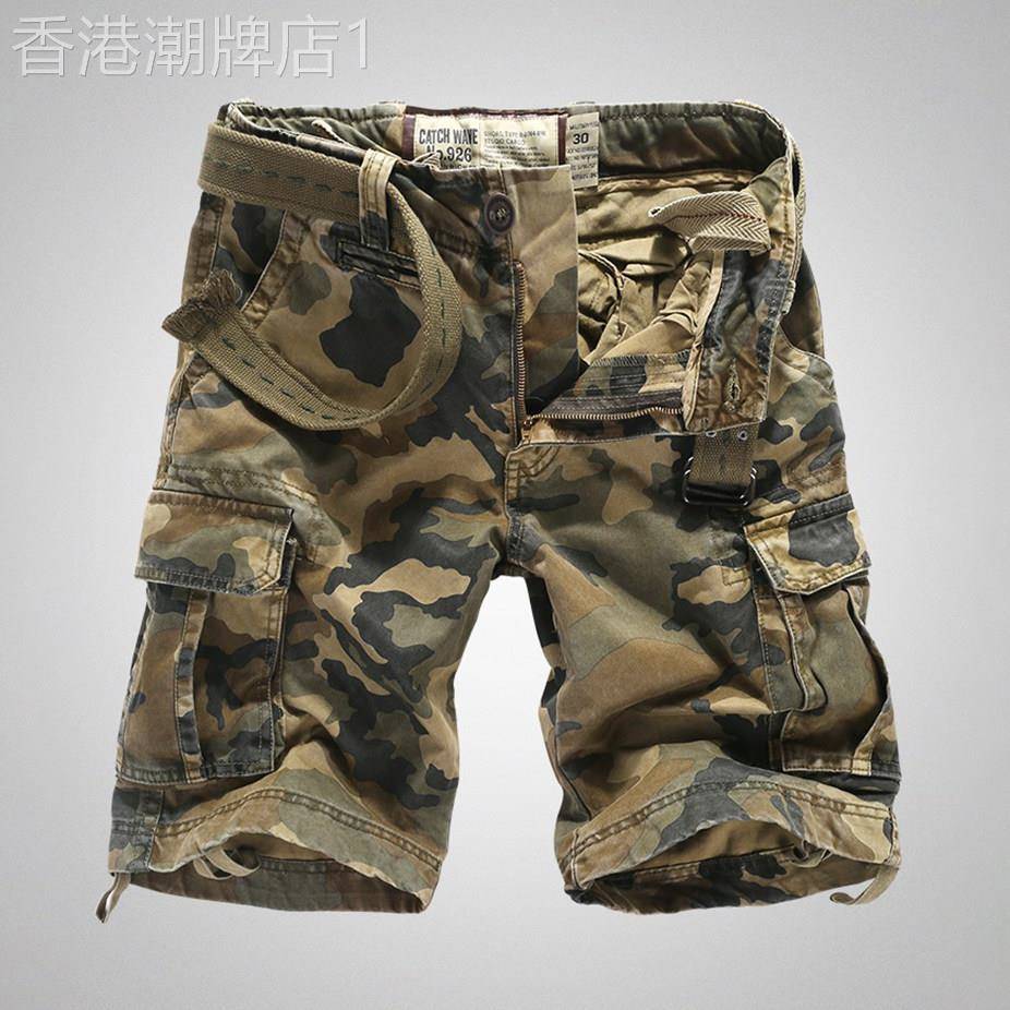 MUSONMU夏季男士宽松直筒工装短裤多口袋迷彩中裤户外五分裤休闲