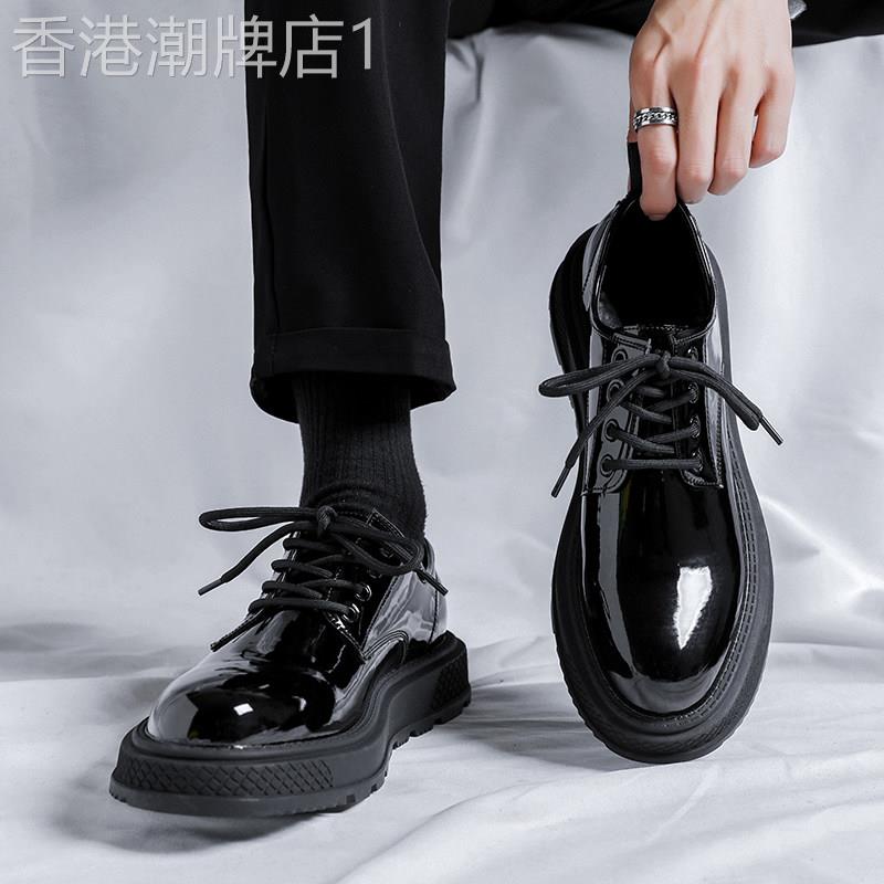 潮牌新款时尚亮面漆皮休闲大头皮鞋男士商务正装英伦风软底德比鞋